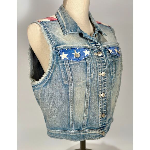 VTG American Flag Jean Vest Denim Patriotic Americana USA 4th of July XL Western - Picture 3 of 7